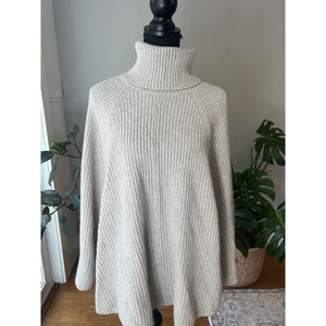 Strathberry Wool & Cashmere Beige Oatmeal Cap Poncho Sweater One Size NWT